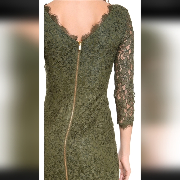 DVF DIANE von FURSTENBERG Zarita Lace dress Olive Military Celebrity $348 - Picture 4 of 15